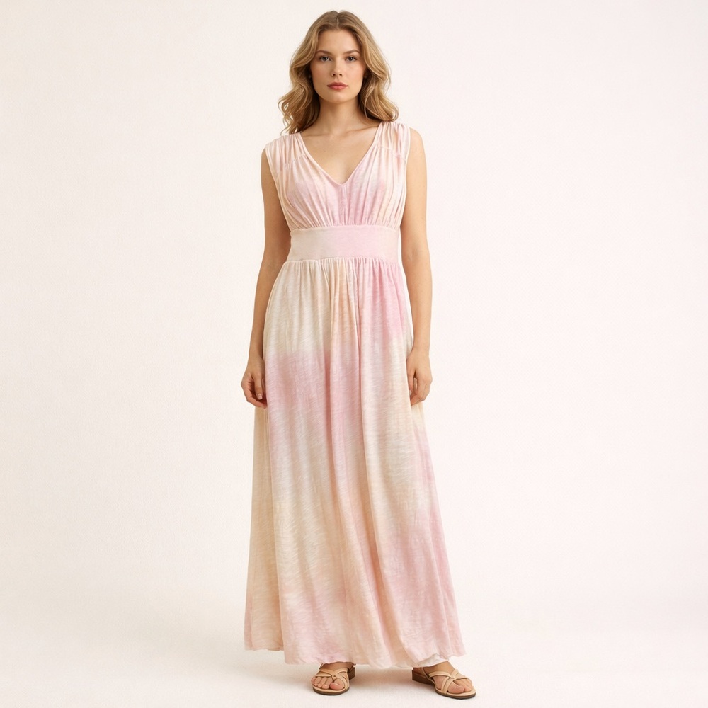 ATM Anthony Thomas Melillo Pink Tie Dye Maxi Dress Sleeveless Jersey Boho L - Picture 3 of 10